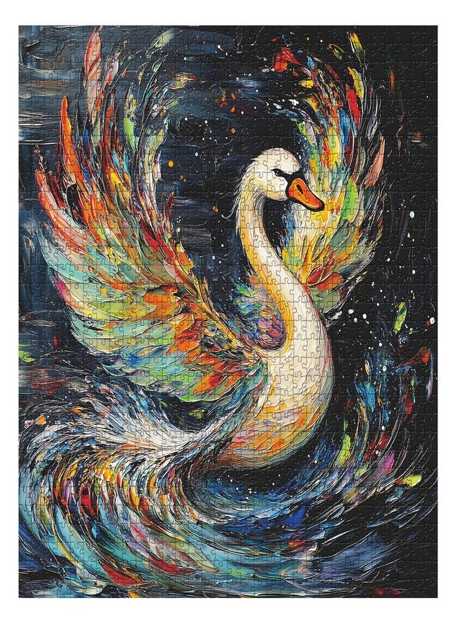PPuzzling Swan Animal Puzzles for Adults 1000 Piece, Challenging Bird Lake Jigsaw Puzzles, Oil Painting Art Puzzle as Wall Decor - Image 2